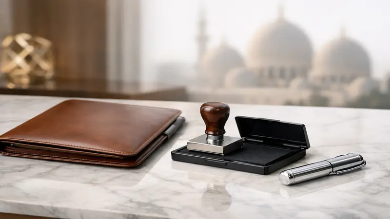 محفظة مغلقة ومخدة ختم بلا نقش — إغلاق ملف عابر للإمارات