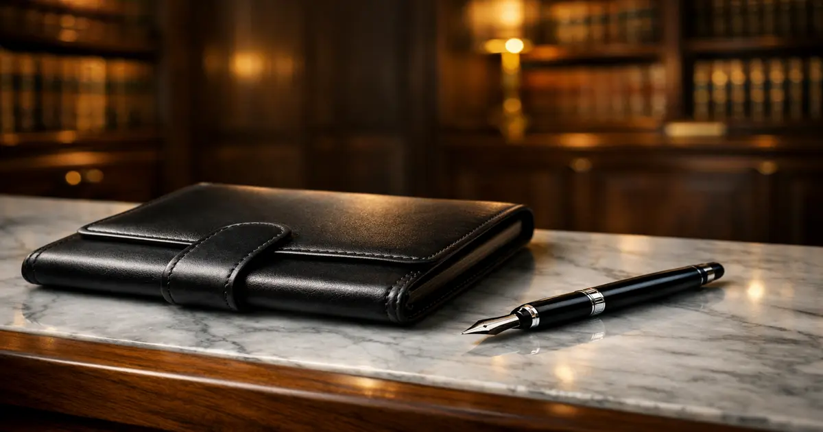 Consultation dossier and pen on marble